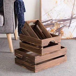 Nesting Rustic Brown Wood Storage & Accent Crates, Set of 3