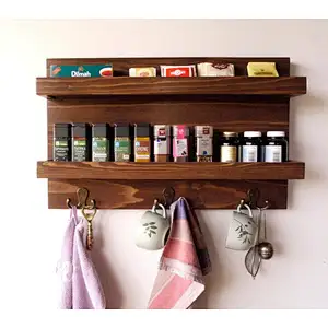 Rustic wood floating wall shelves bathroom shelf with hooks wall mounted wood shelf for wall
