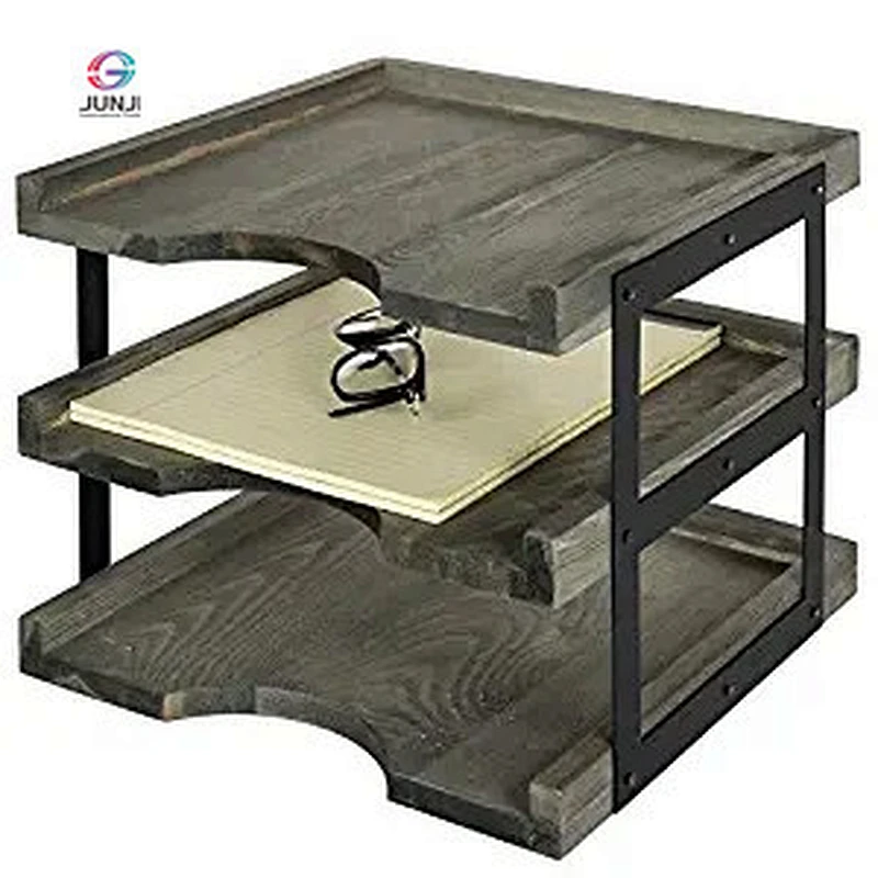 3 layer retro grey wood and black metal file tray Cake tray