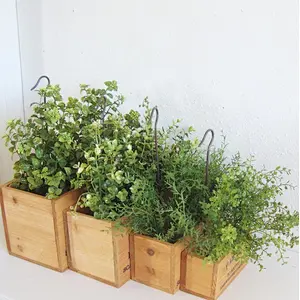 Artificial Mixed Succulent Plants in Rectangular Brown Wooden Planter Box,Herb Box Set