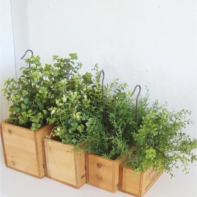Artificial Mixed Succulent Plants in Rectangular Brown Wooden Planter Box,Herb Box Set