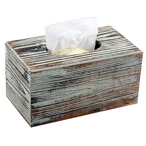 Decorative Rustic Torched Wood Rectangular Facial Tissue Box Cover Holder