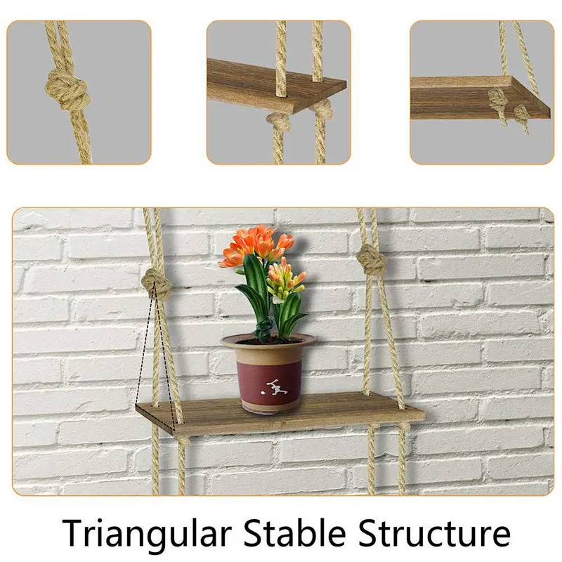 Wall-mounted Shelf Shelf Normei rustic home decoration personalized customized	 shelf racks WoodShelf with Thick Hanging Rope