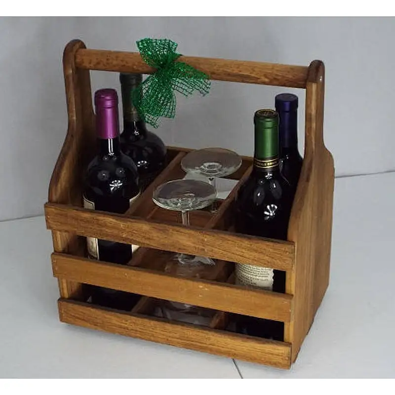 Wooden Wine Tote | Reclaimed Wine Carrier-Personalized Rustic 6-pack beer bottle carrier 12 oz longnecks wood