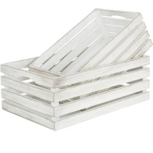 MyGift Vintage Whitewash Wooden Nesting Storage & Accent Crates, Set of 2