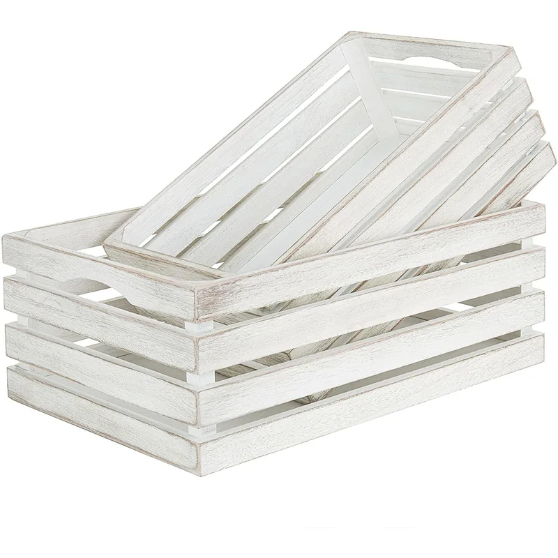 MyGift Vintage Whitewash Wooden Nesting Storage & Accent Crates, Set of 2