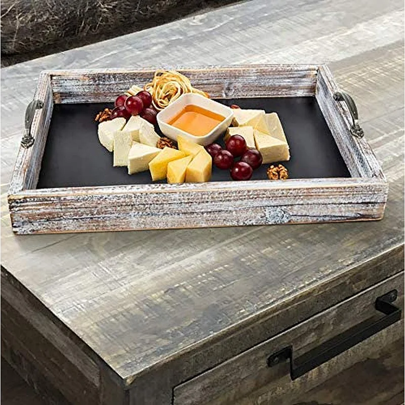 JUNJI Large Oversized Personalized Serving Tray  Wood Coffee Table Tray can be custom wood ottoman tray