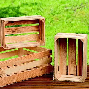 Farmers Market Wooden Fruit Crates Set of 3 Sustainable Fir Nesting Rectangles  for Display  Storage