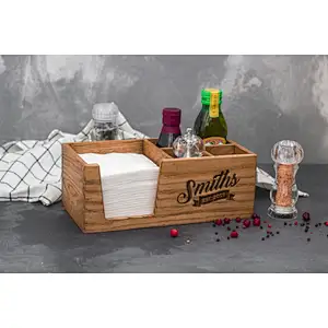 Utensil caddy napkin holder with salt and pedder storage wood box