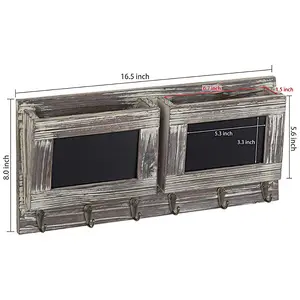 Mail Sorter Organizer Wood Key Holder Organizer, Slot Rustic Wall-Mounted Wood Mail Holder with 6 Key Hooks and Chalkboard Label
