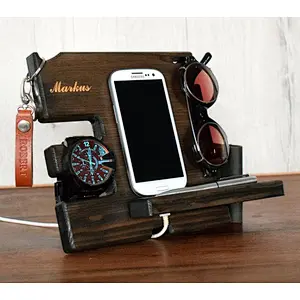 Natural walnut wood phone docking station wood docking station organizer wooden docking station men