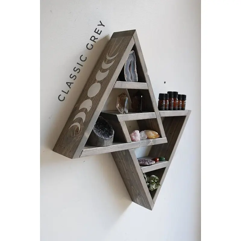 Home Decor-Rustic Shelves Double Triangle Floating Wood Shadowbox (Natural Weathered Gray)
