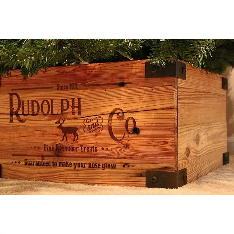 Christmas Tree Box Skirt Replacement Wood Crate  Heart Pine  Reindeer Treats Label