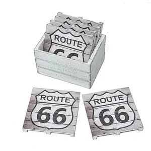 Route 66 Wood Coaster Pallet Set of 6, Multi