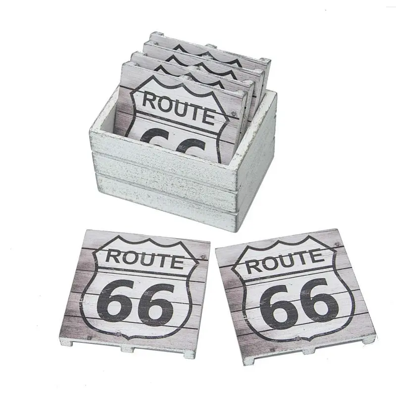 Route 66 Wood Coaster Pallet Set of 6, Multi