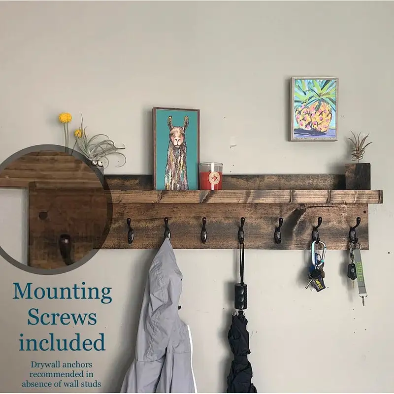 Coat Rack with Shelf  Entryway Organizer Towel Rack Key Hooks Wall Mounted Coat Rack