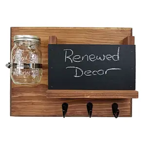 Hamilton Mail Organizer with Chalkboard and Decorative Mason Jar Vase, Single Hooks, Available in 20 Stains