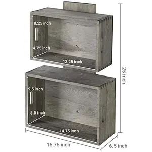 Rustic Vintage Gray Wood Crate Style Wall Mounted Floating Shelves