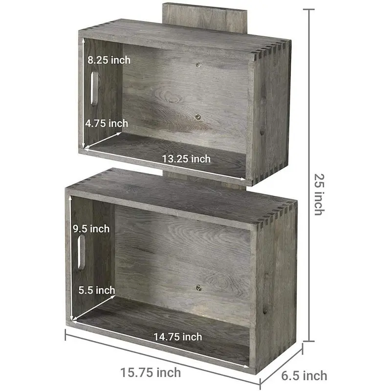 Rustic Vintage Gray Wood Crate Style Wall Mounted Floating Shelves