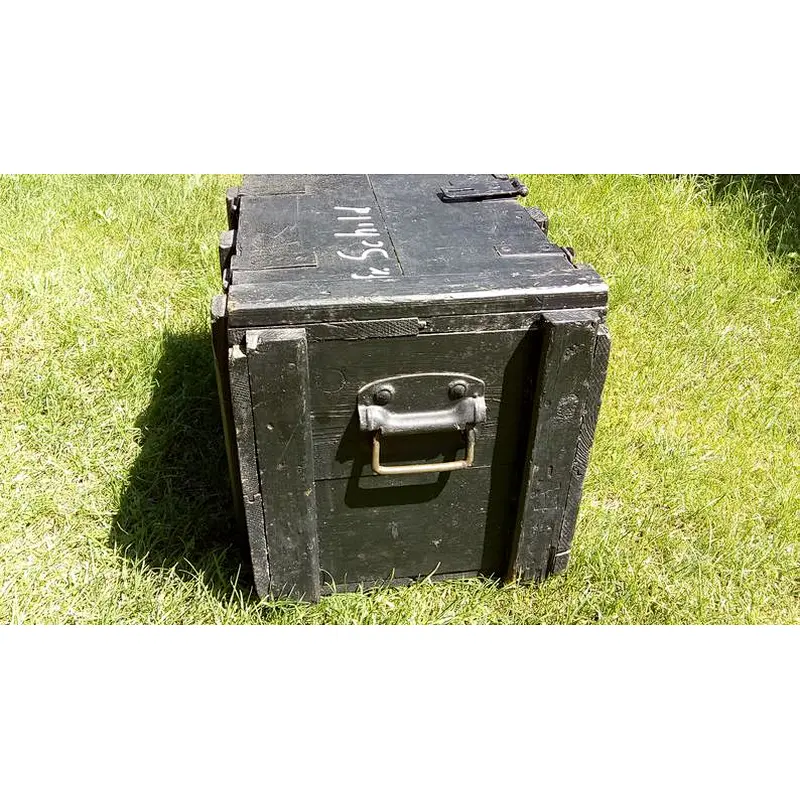 Old wooden military chest, big wooden box for ammunition 2020