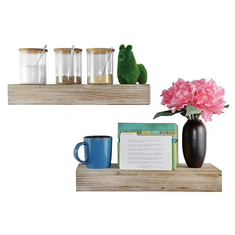 Spiretro Dimension Floating Shelves Wall Mounted Set of 2, Rustic Torched Wood -16.5 inch Ledge to Storage Organize and Display