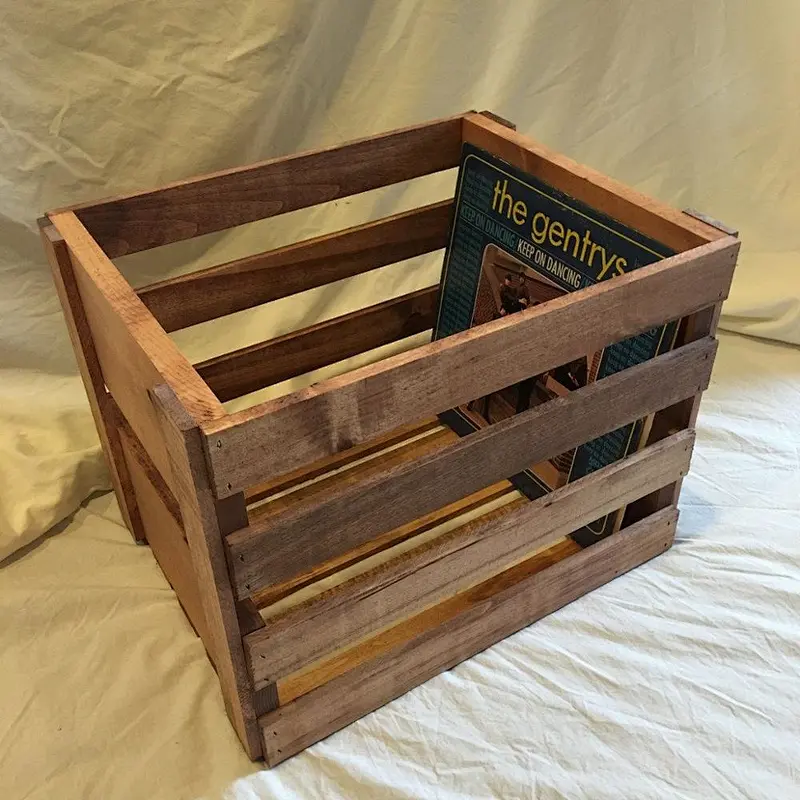 Vinyl Collapsible Record Storage Pine  Wood Fruit Crate
