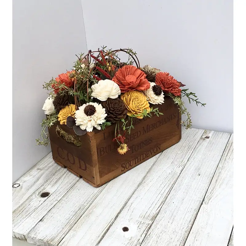 Burnt orange and mustard country sola wood arrangement wooden planter box flower wood box wood crate boxes