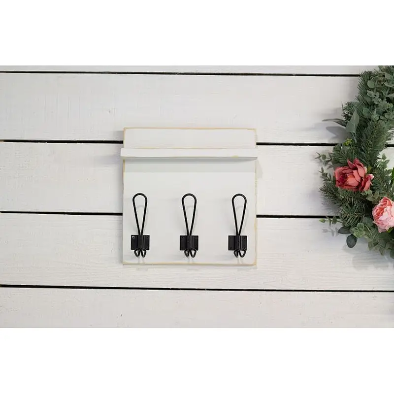 Rustic Wall Mounted Entryway Coat Rack with Farmhouse Style Hooks and Small Shelf