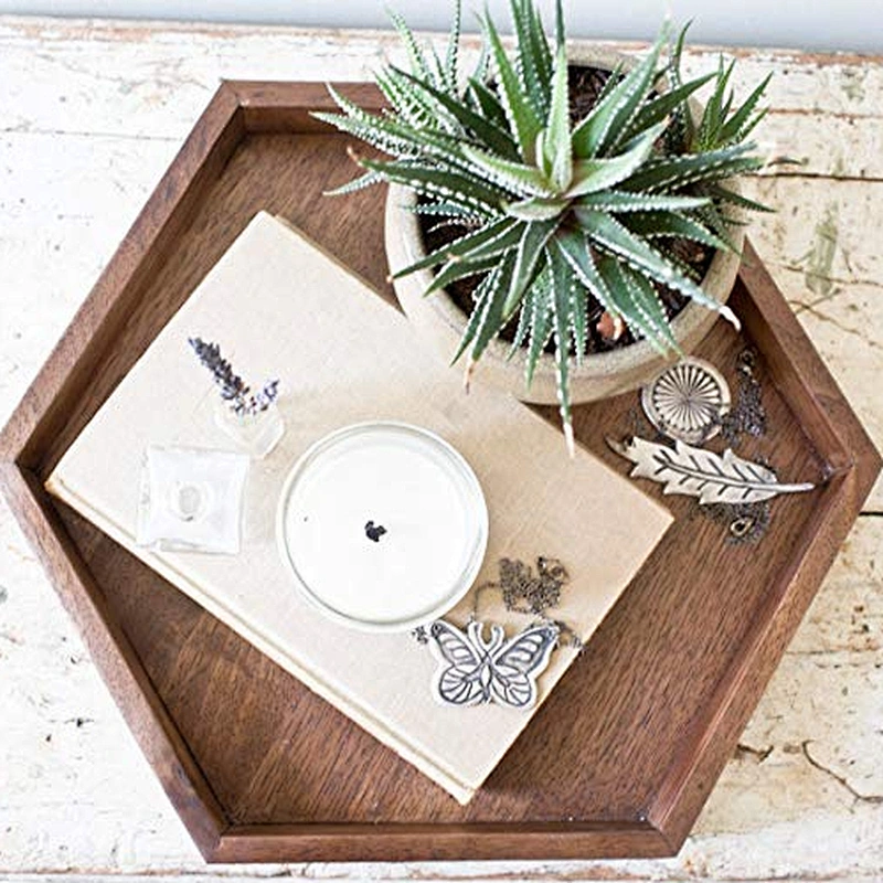 Wooden Hexagon Tray -Wood Jewelry Box Rustic Modern Decor Makeup Handmade Geometric