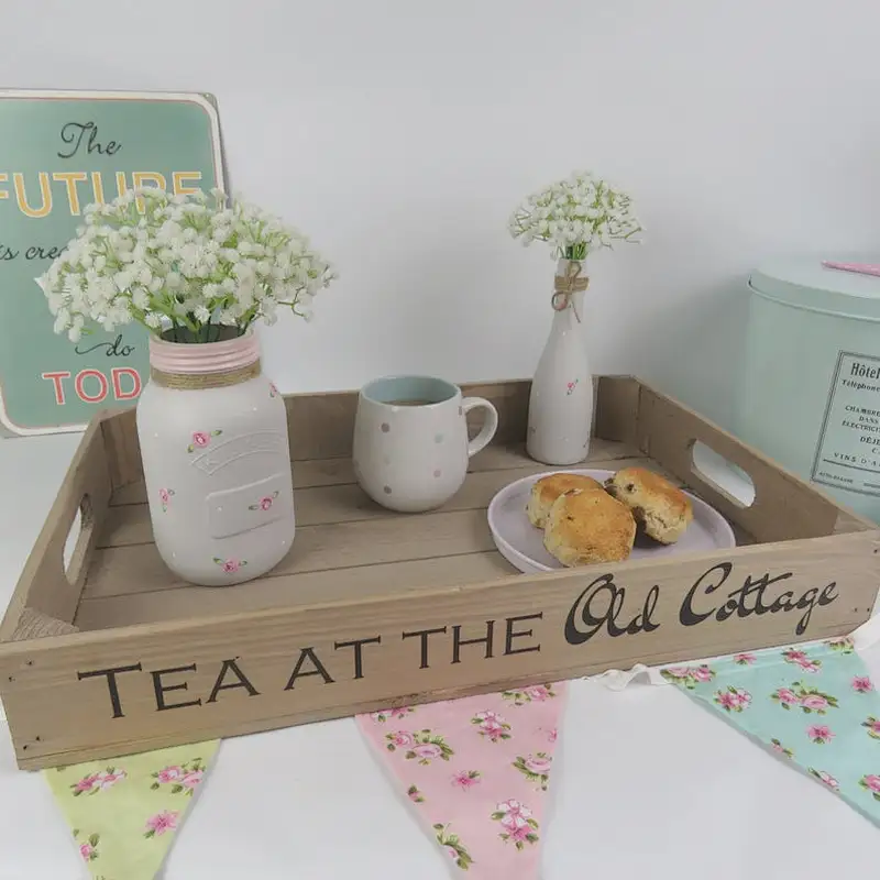 Personalised Rustic Wooden Tray handmade wooden apple crate tea serving  breakfast tray or garden seedling tray