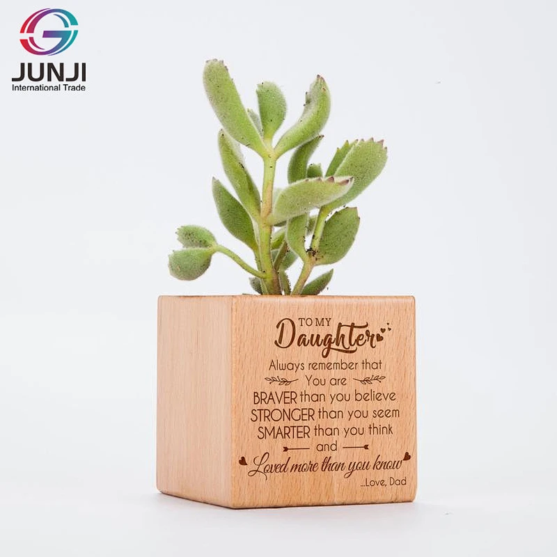 Wooden Engraved Flower Pot Anniversary Birthday  Wedding Gift Plant Lover Planter Holder Container