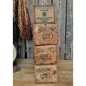 4 Vintage Primitive Wood Cheese Crate Box Dairy Farm Advertising Lot -Wood Crates  Storage, Decoration