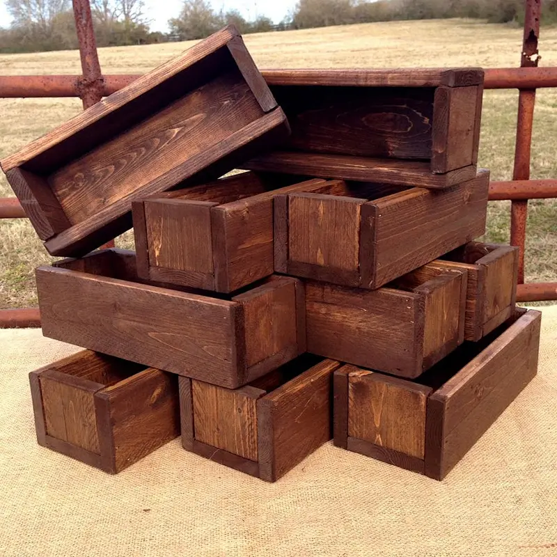 Wedding Centerpiece - Set of 10 - Planter Box - Stained Wood Box - Decor