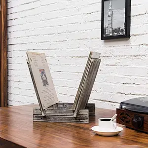 Rustic Torched Wood Vinyl Record Display Stand Home Decor Accents
