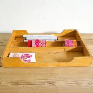 Vintage wooden tray divided box Journaling storage Farmhouse cutlery Bathroom Jewelry display