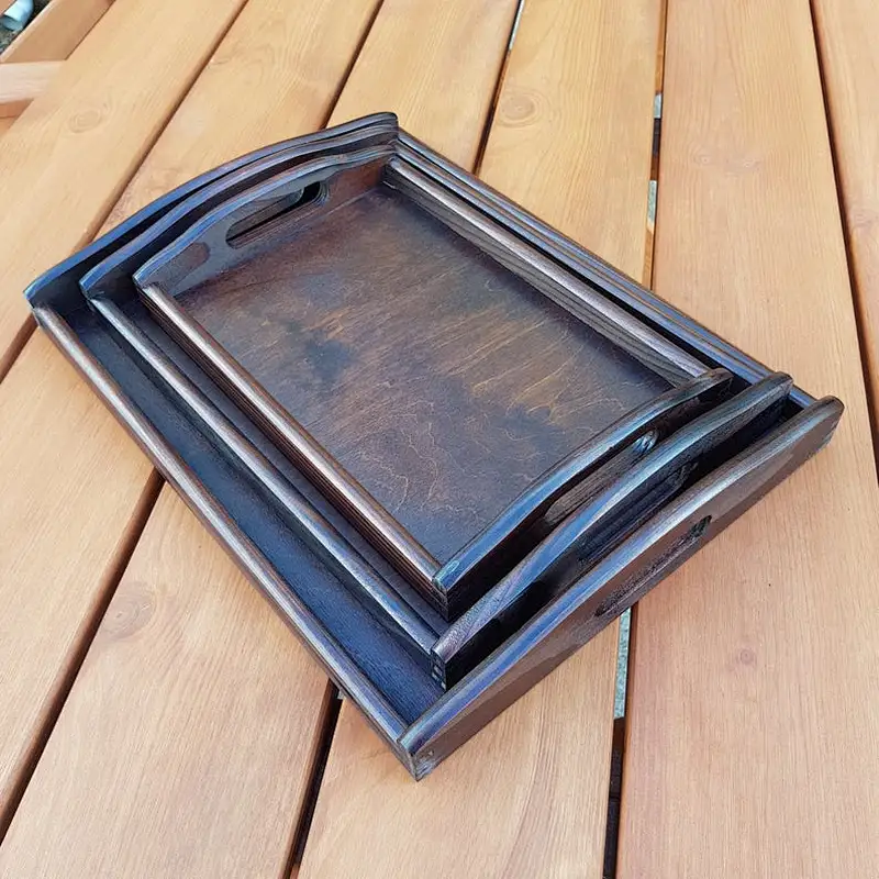 Set of 3 Different Size wooden Trays in Dark Brown Color Wooden Trays Serving Wooden Tray Table Storage Tray