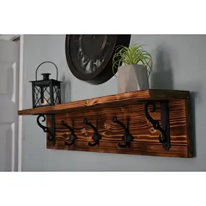 Wood Shelf With Hooks Coat Rack Entryway Organizer Wall Organizer  Farmhouse Wall Decor  Rustic Home Decor  Rustic Wall