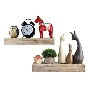 Spiretro Dimension Floating Shelves Wall Mounted Set of 2, Rustic Torched Wood -16.5 inch Ledge to Storage Organize and Display