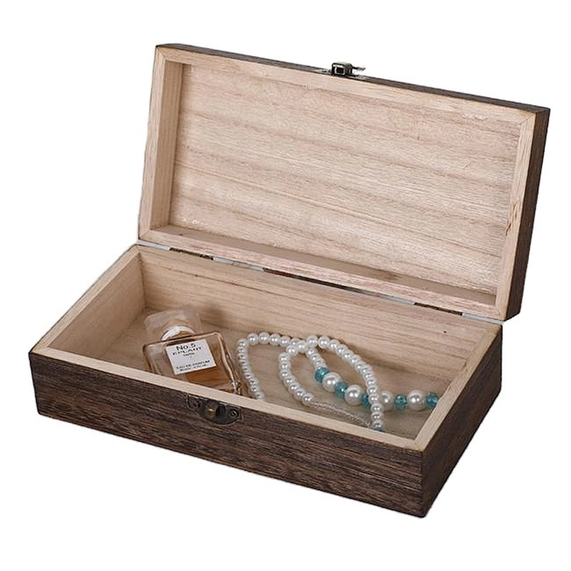Home Storage Box Natural Wooden Box With Lid Golden Lock Postcard Organizer Handmade Craft Jewelry Case