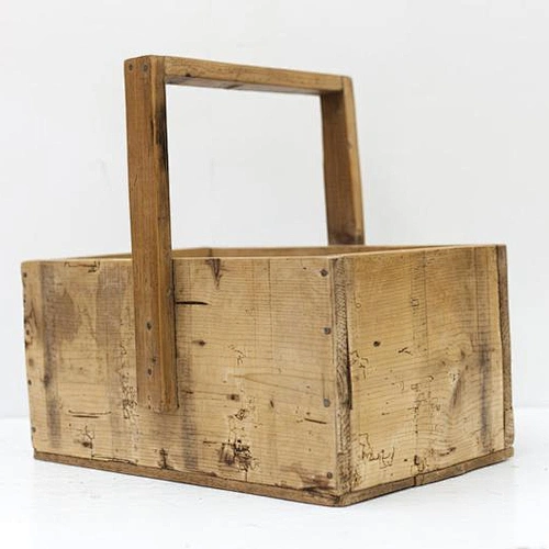 Cheaper rustic personalized customized wholesale unfinished Vintage English Pine with Tall Handle wooden box  tool basket
