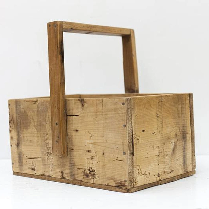 Cheaper rustic personalized customized wholesale unfinished Vintage English Pine with Tall Handle wooden box  tool basket