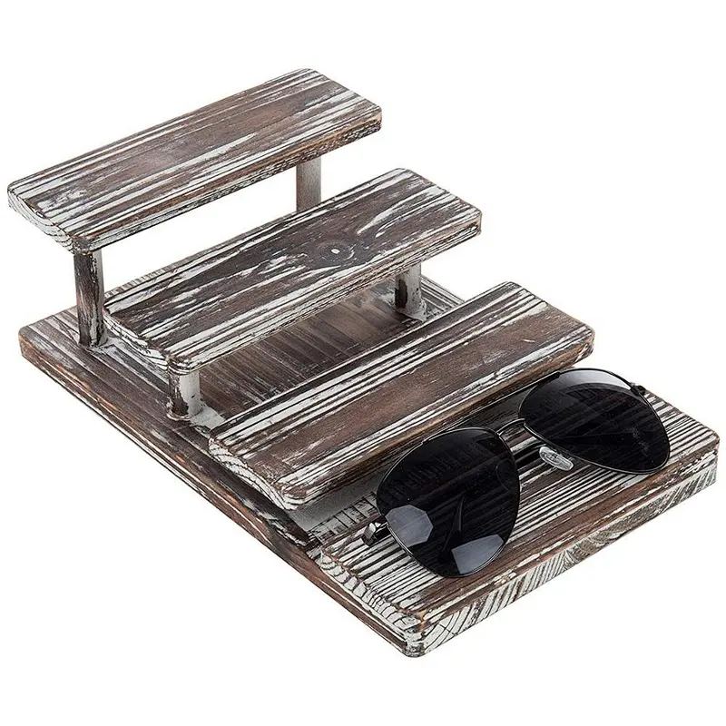 Rustic Display Stand, 4-Tier Rustic Torched Wood  Display Stand