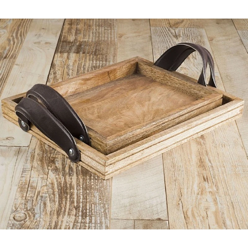 Rustic Wood Serving Tray  with Handles in set of 2