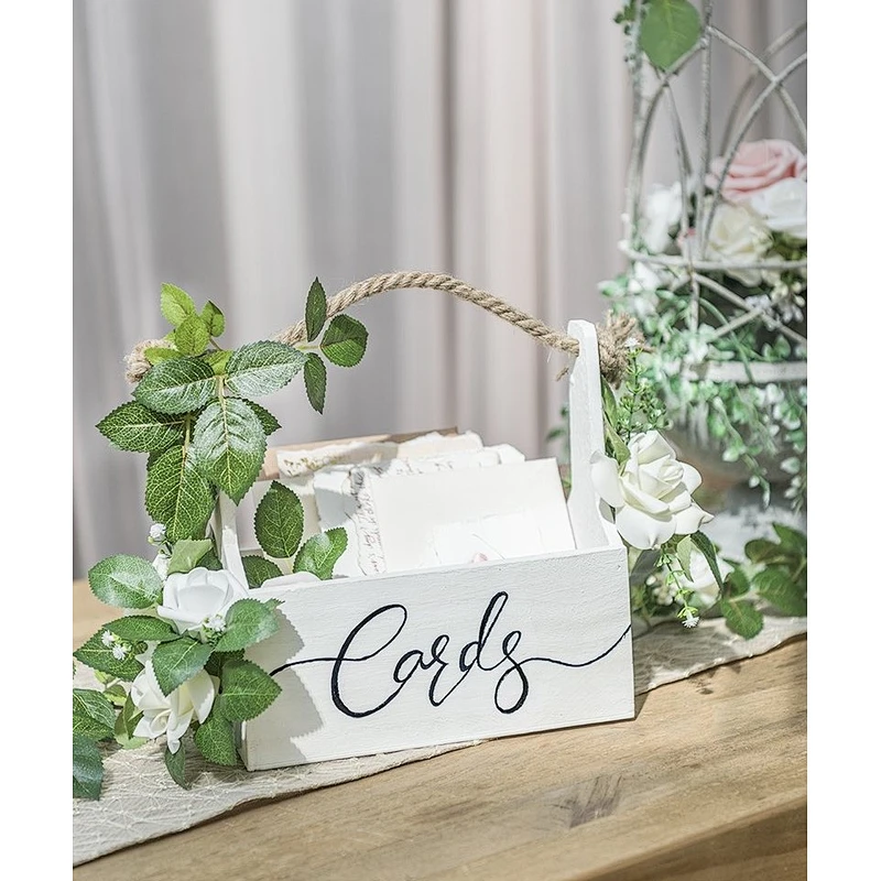 wooden flower box-moment Rustic Wooden Card Box Floral Basket Shape for Wedding Bridal Shower