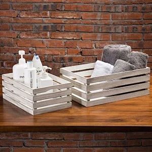 MyGift Vintage Whitewash Wooden Nesting Storage & Accent Crates, Set of 2