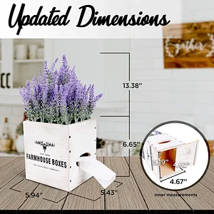 Countree Rustic Tissue Box Cover - Farmhouse Tissue Box Holder with Faux Lavender Arrangement