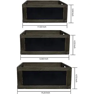 Gift Rustic Brown Wood Nesting Storage Crates with Chalkboard Front Panel and Cutout Handles wooden boxes