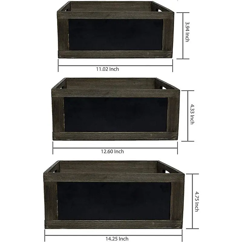 Gift Rustic Brown Wood Nesting Storage Crates with Chalkboard Front Panel and Cutout Handles wooden boxes