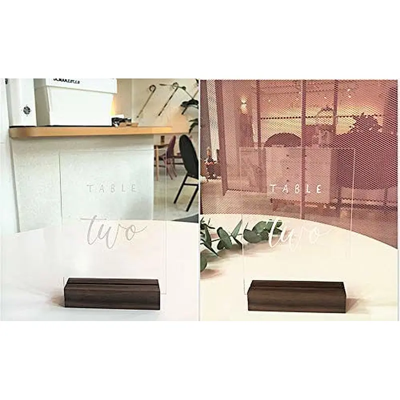 5x7 Clear Blank Acrylic Sheets with Rustic pine Wood Stand Holder Perfect for Table Number Signs Christmas Party Sign