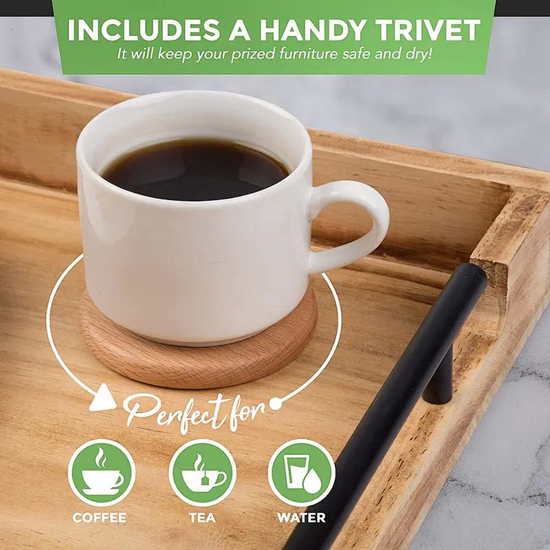Christmas  Walnut Wood  Tray with Handles Serve Coffee Tea  Breakfast in Bed or for Ottomans tray